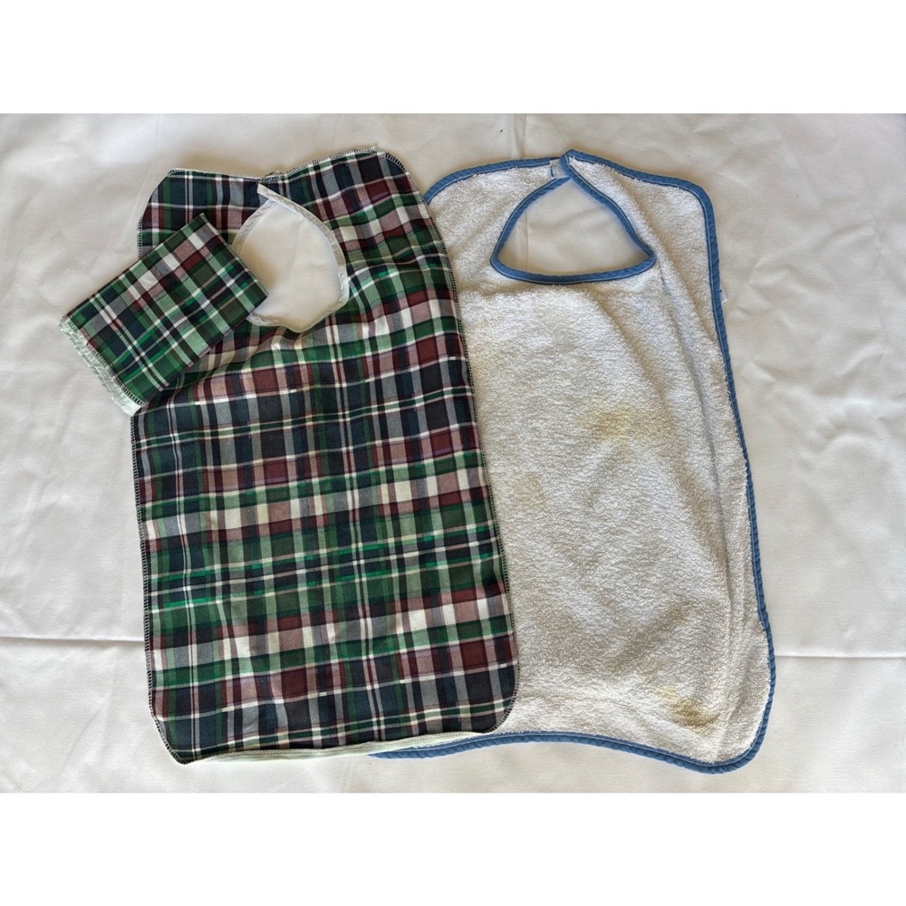 Unbranded Adult Bibs Set 3 OS Multi Color Plaid Terry Cloth Reusable